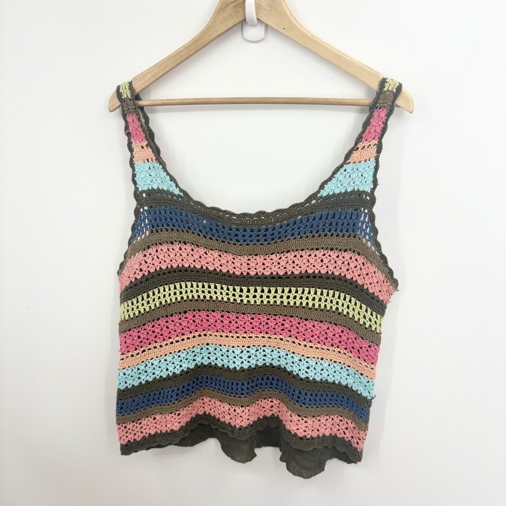 Vintage 90s Y2K Crochet Tank Top Large Festival Indie Boho Granola Cottage Fairy - Picture 6 of 6